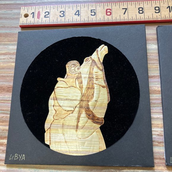 Libya Straw Husk Etched Art Pictures North African Scenery 8" Panels Set of 4 - Picture 5 of 6